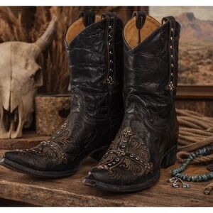 Old Gringo Black Leather Womens 9.5B Cowboy Boots Rhinestones Milagros